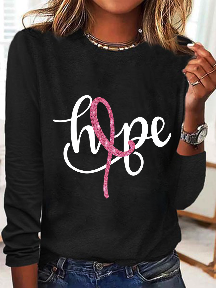 Breast Cancer Hope Ribbon Casual Long Sleeve Shirt