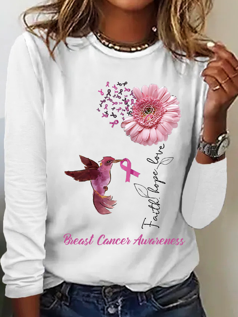 Breast Cancer Awareness Casual Long Sleeve Shirt