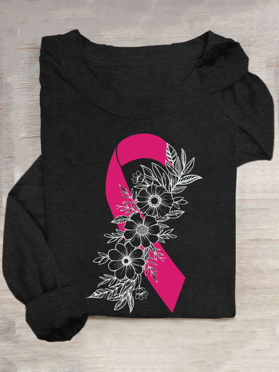 Breast Cancer Pink Ribbon Cancer Casual Long Sleeve Shirt