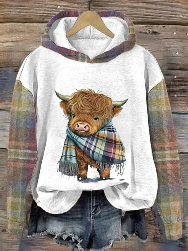 Wearshes Cute Highland Cow Print Casual Sweatshirt Hoodie