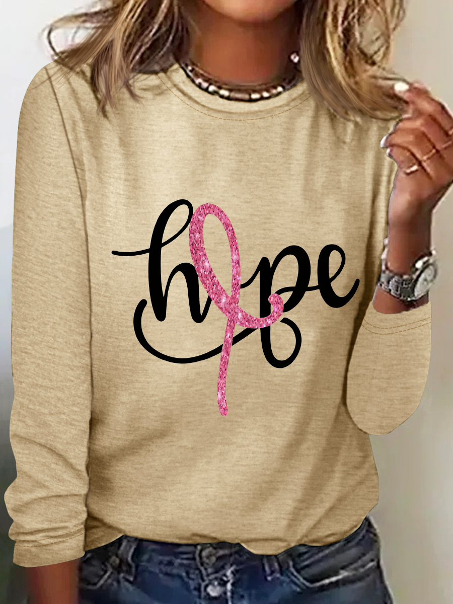 Breast Cancer Hope Ribbon Casual Long Sleeve Shirt