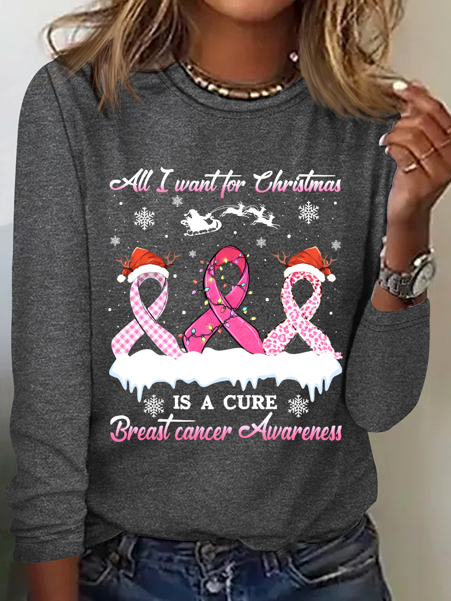 All I Want For Christmas Is A Cure Breast Cancer Casual Long Sleeve Shirt