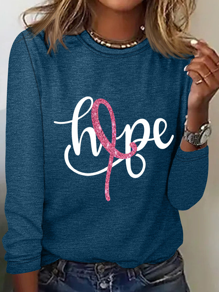 Breast Cancer Hope Ribbon Casual Long Sleeve Shirt