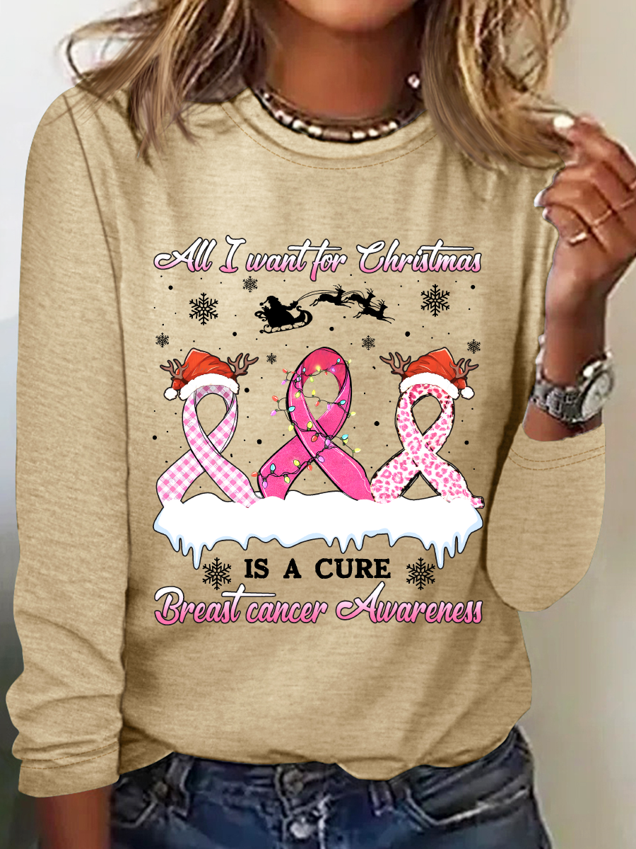 All I Want For Christmas Is A Cure Breast Cancer Casual Long Sleeve Shirt