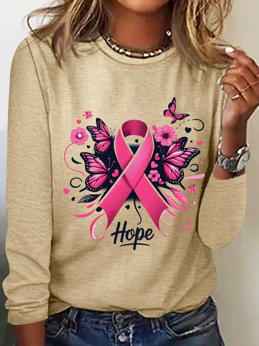 Cancer Hope Png Pink Butterfly Breast Cancer Casual Long Sleeve Shirt