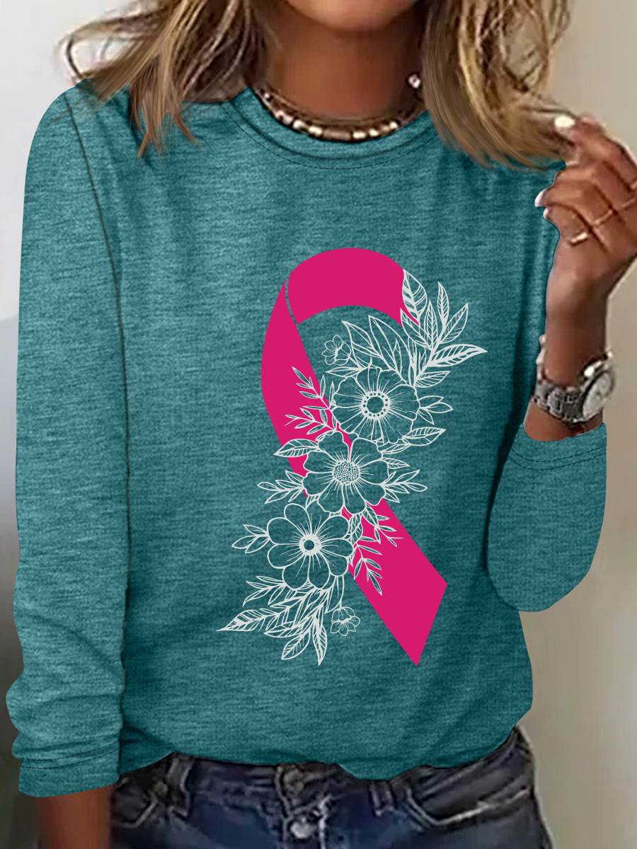 Breast Cancer Pink Ribbon Cancer Casual Long Sleeve Shirt