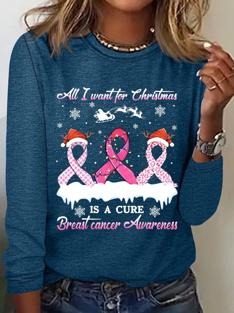 All I Want For Christmas Is A Cure Breast Cancer Casual Long Sleeve Shirt