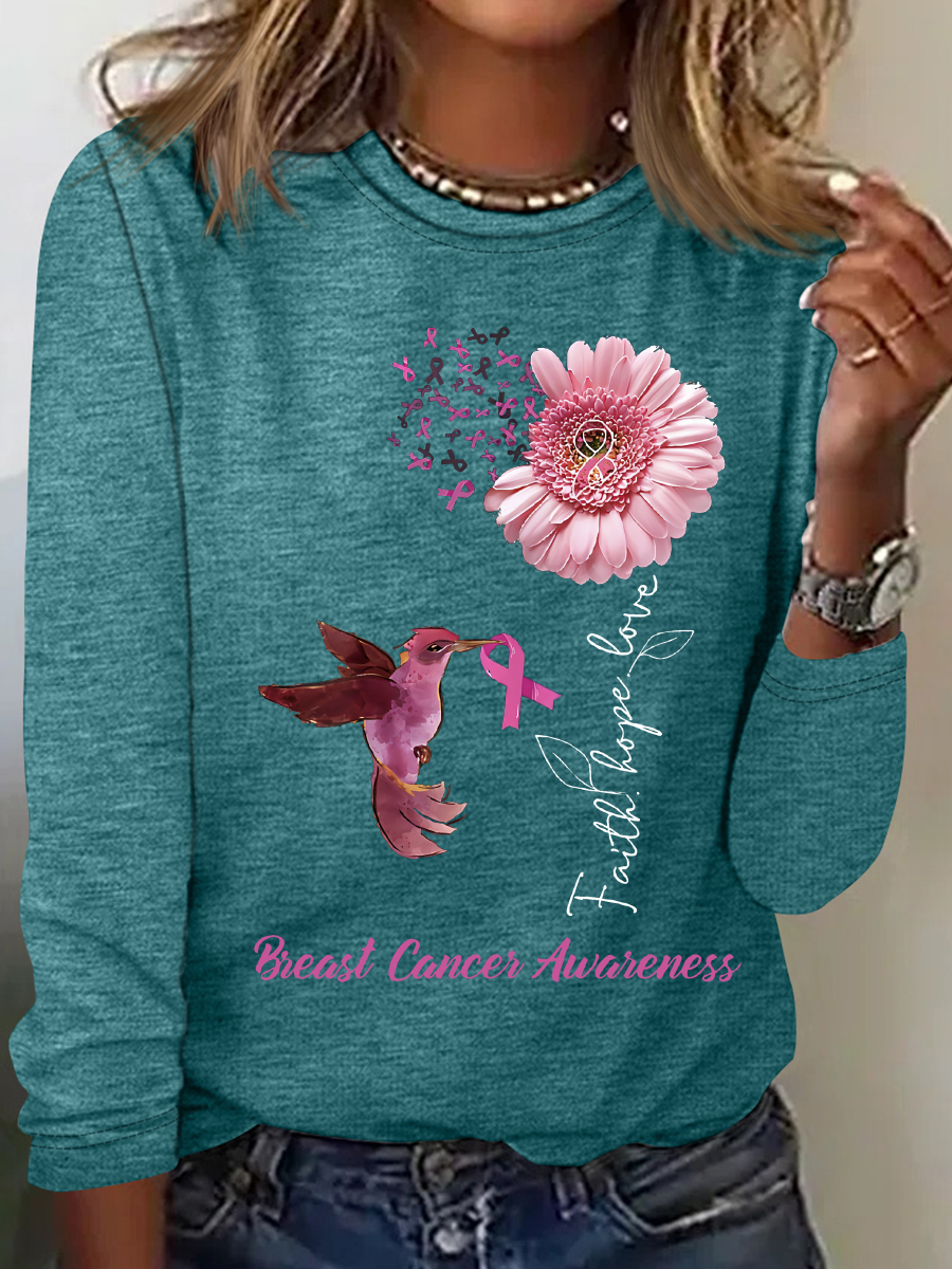 Breast Cancer Awareness Casual Long Sleeve Shirt