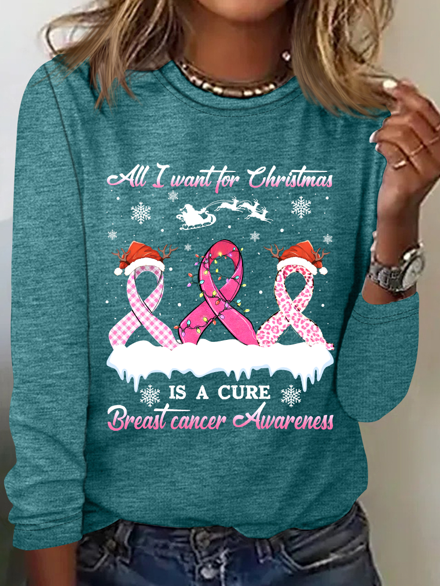 All I Want For Christmas Is A Cure Breast Cancer Casual Long Sleeve Shirt