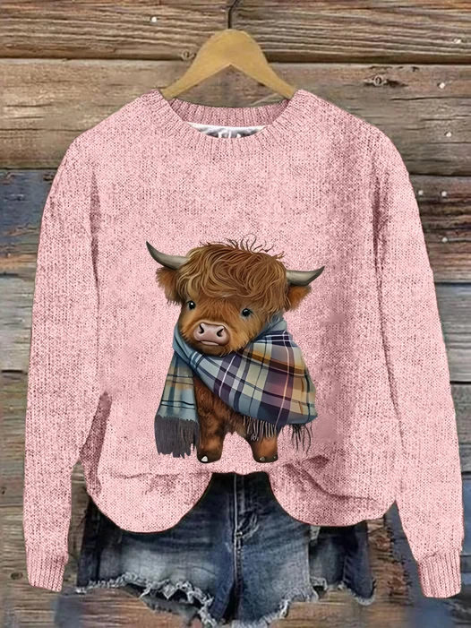 Women's West Highland Cow Print Loose Casual Knitted Sweater