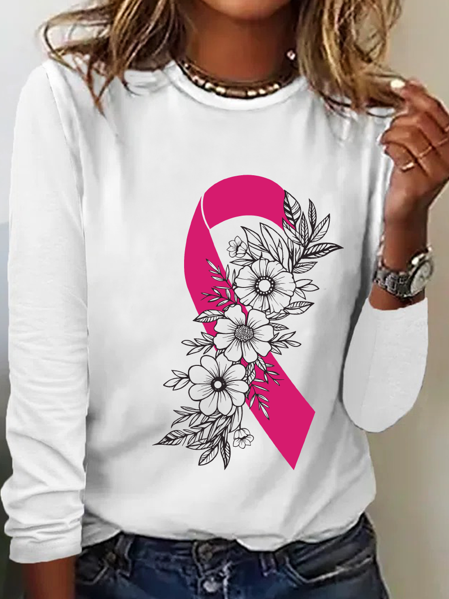 Breast Cancer Pink Ribbon Cancer Casual Long Sleeve Shirt