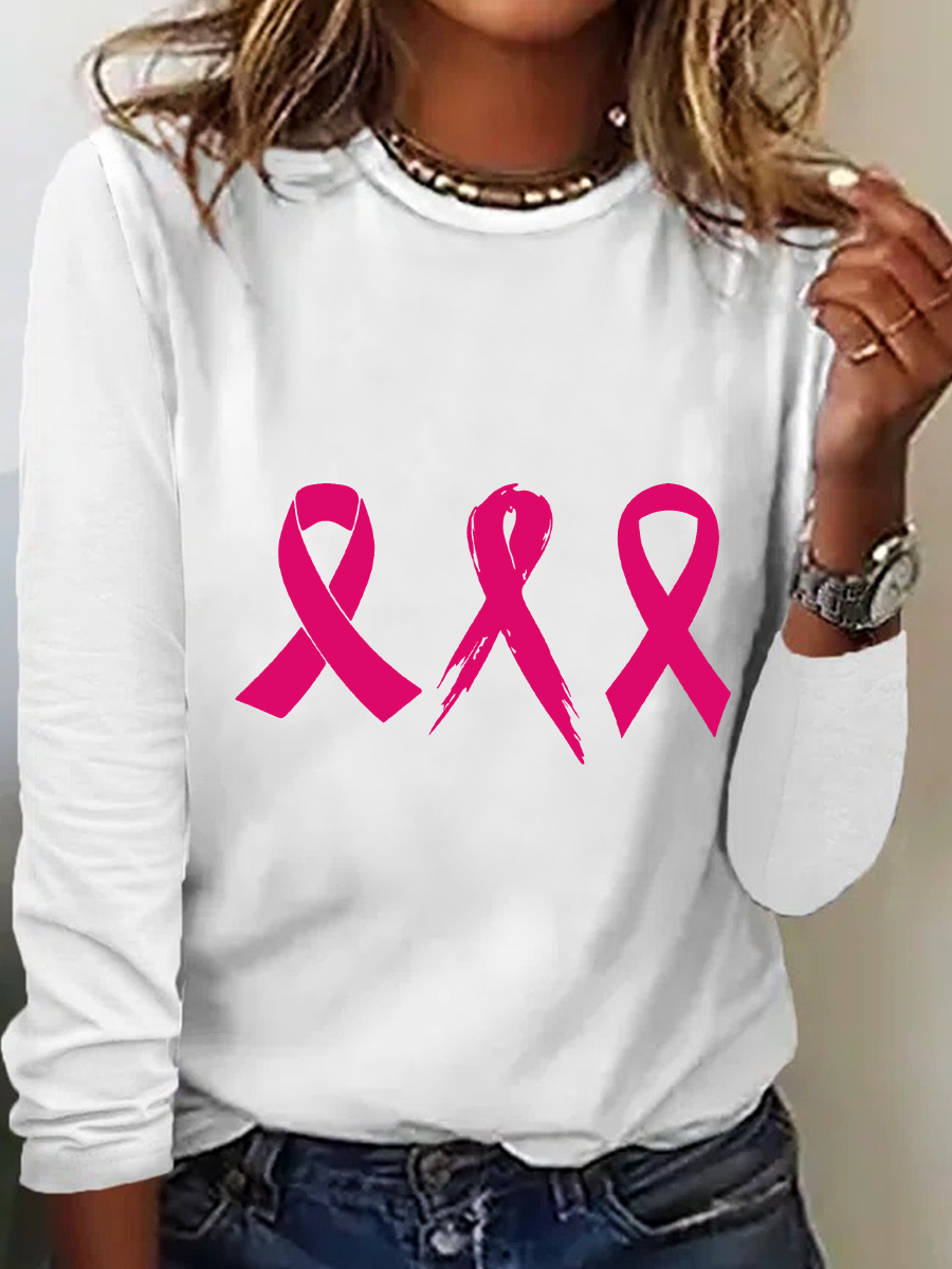 Cancer Awareness Ribbon Casual Long Sleeve Shirt