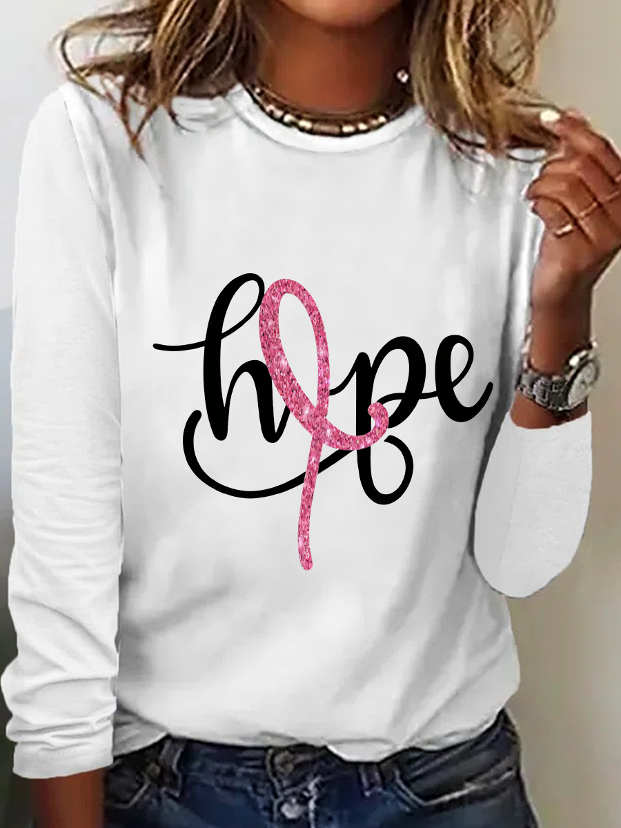 Breast Cancer Hope Ribbon Casual Long Sleeve Shirt