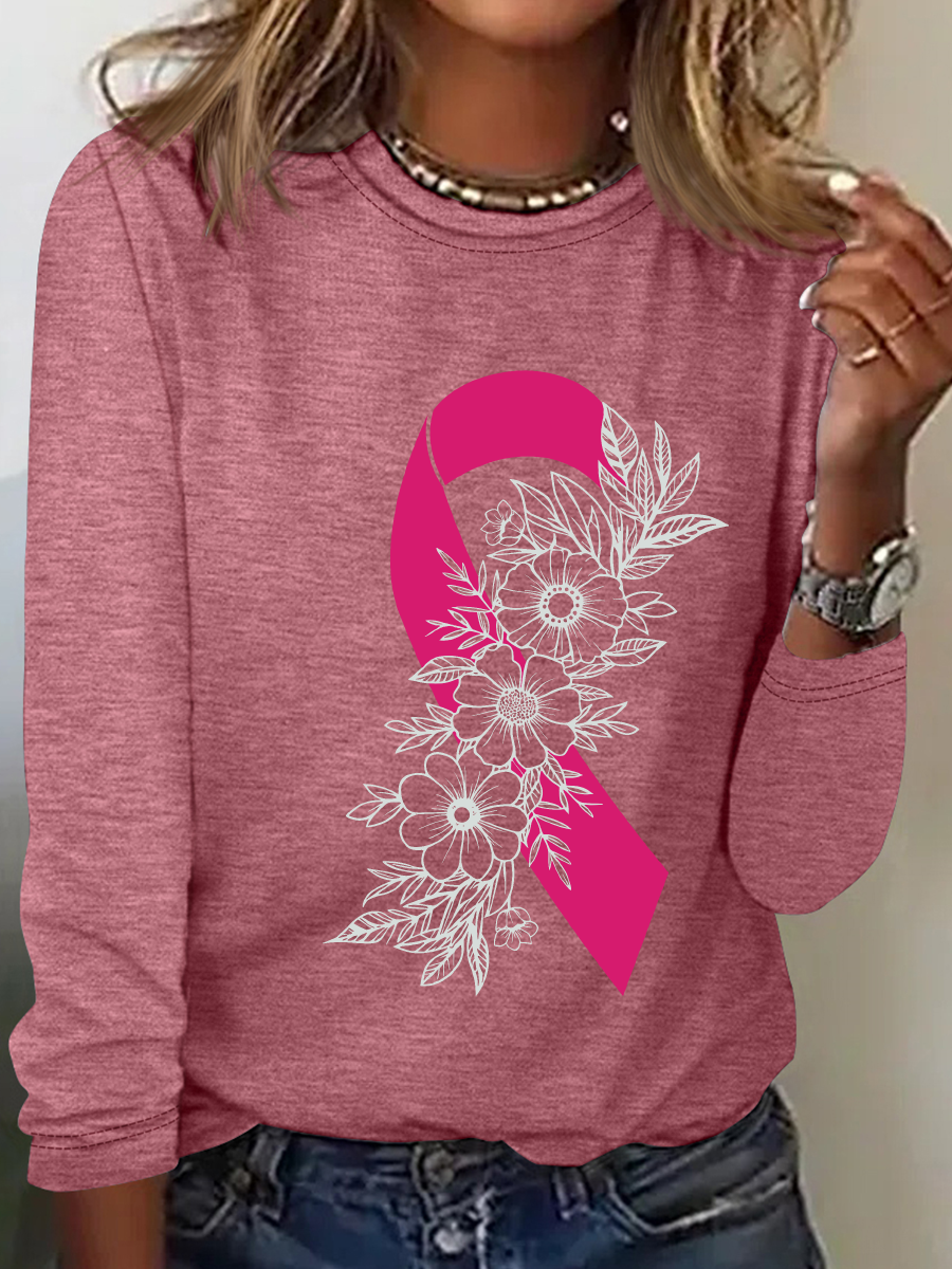 Breast Cancer Pink Ribbon Cancer Casual Long Sleeve Shirt