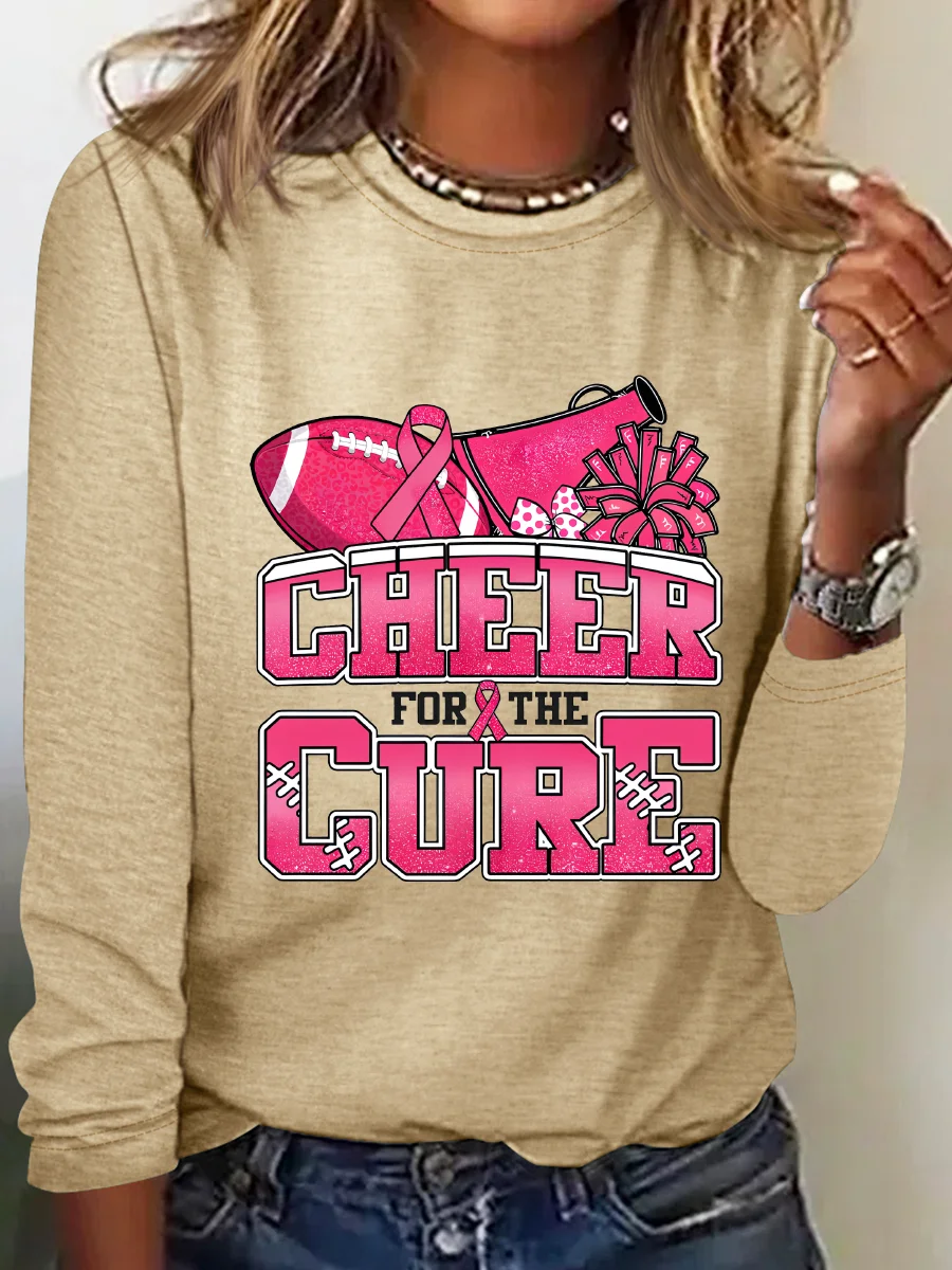 Cheer For The Cure Breast Cancer Football Casual Long Sleeve Shirt