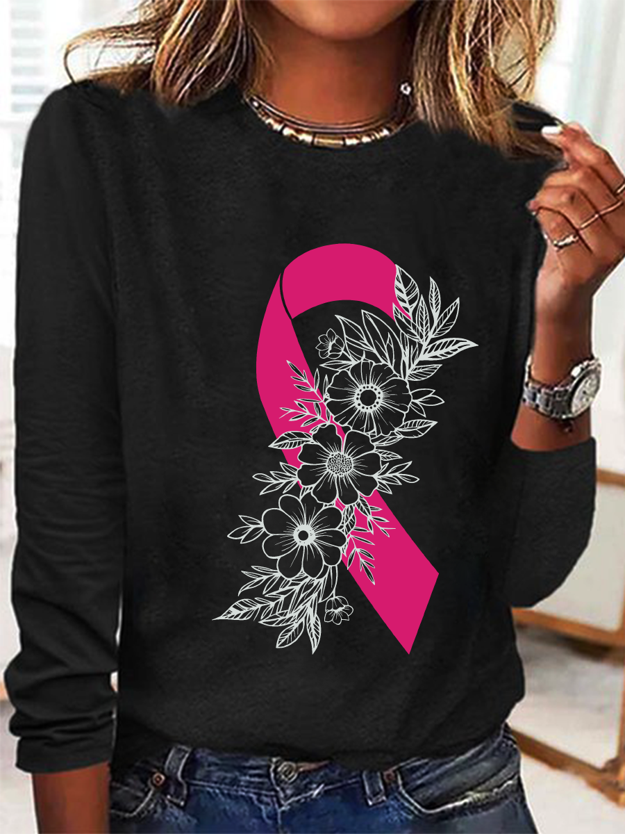 Breast Cancer Pink Ribbon Cancer Casual Long Sleeve Shirt