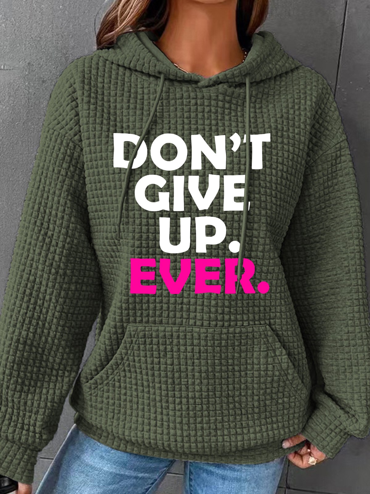 Never Give Up Simple Loose Hoodie