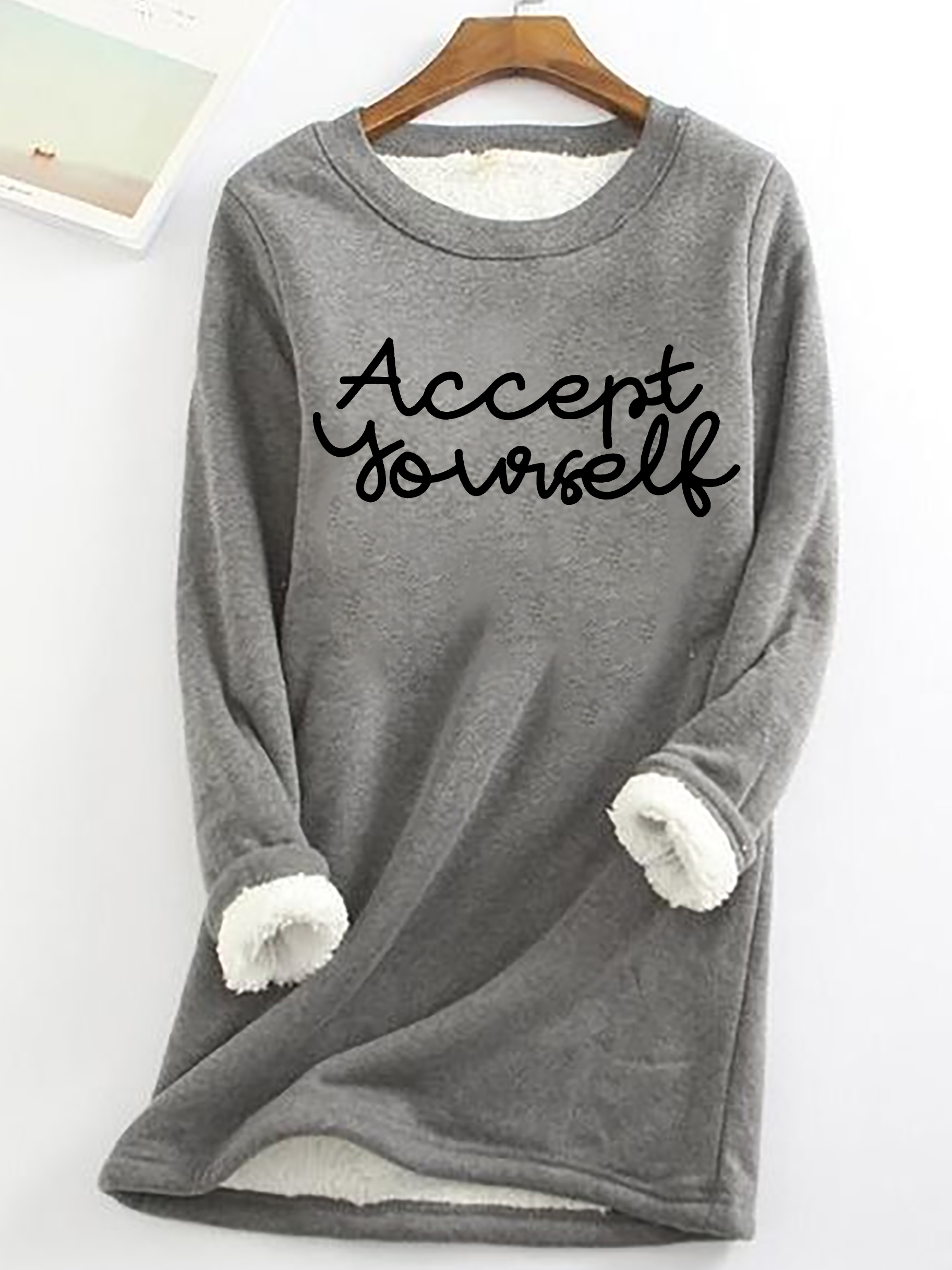 Accept Yourself Casual Fluff Fleece Fabric Sweatshirt