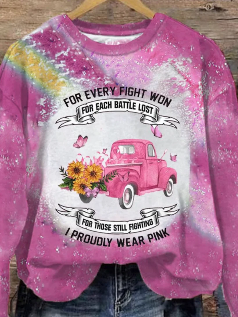 Women's I Proudly Wear Pink Breast Cancer Awareness Printed Sweatshirt