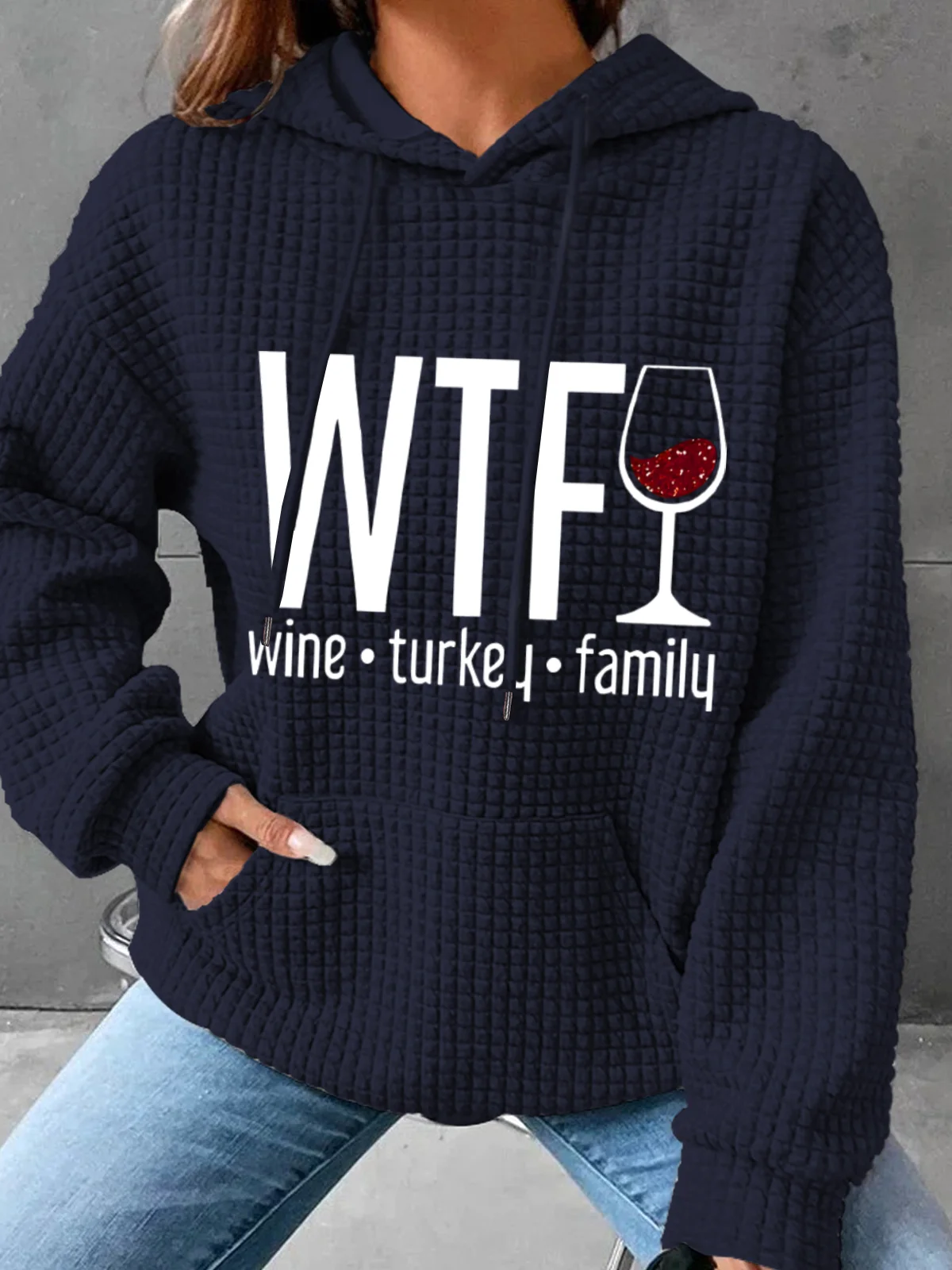 Womens WTF Vintage Turkey Family Print Casual Hoodie