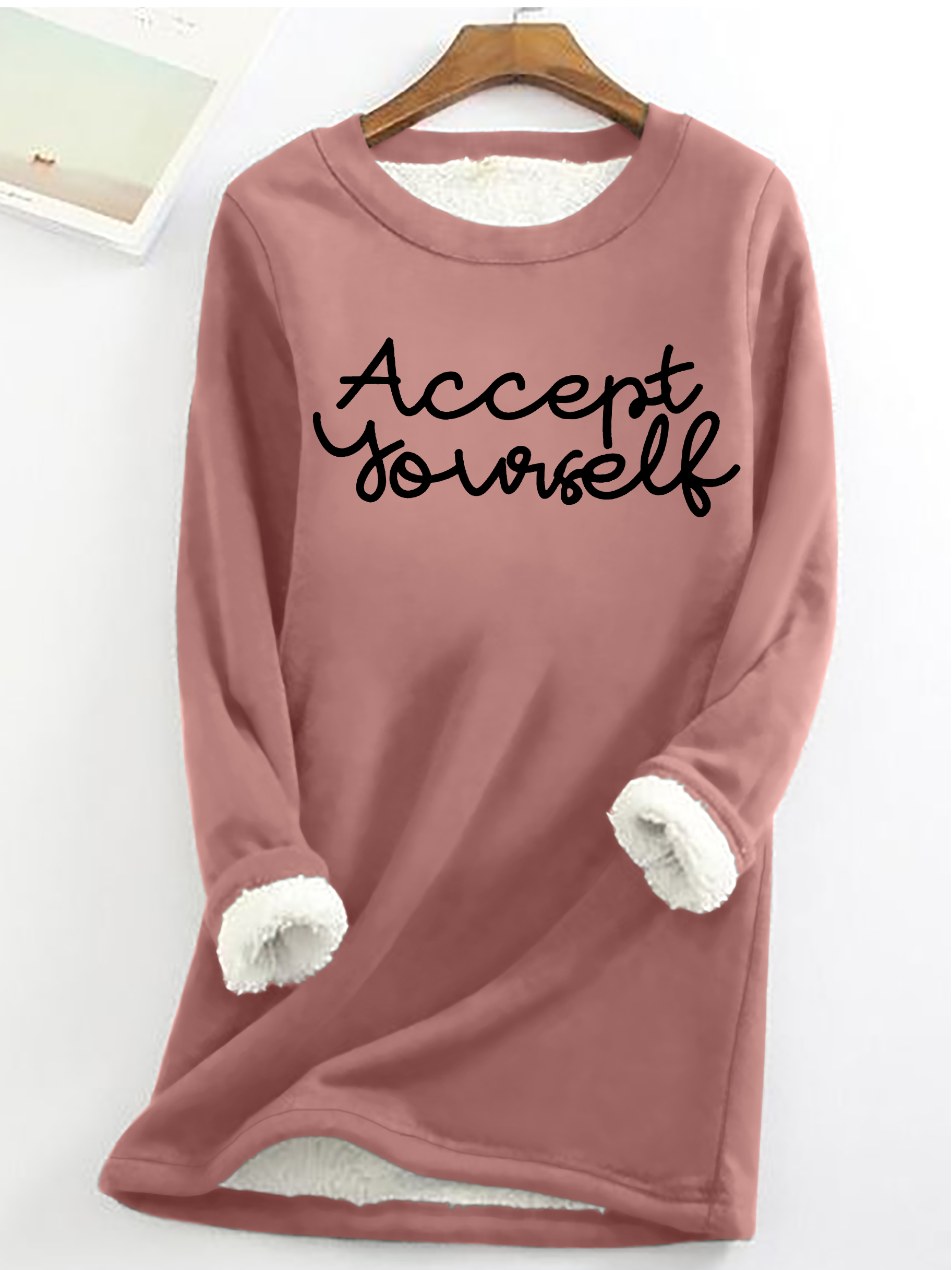 Accept Yourself Casual Fluff Fleece Fabric Sweatshirt