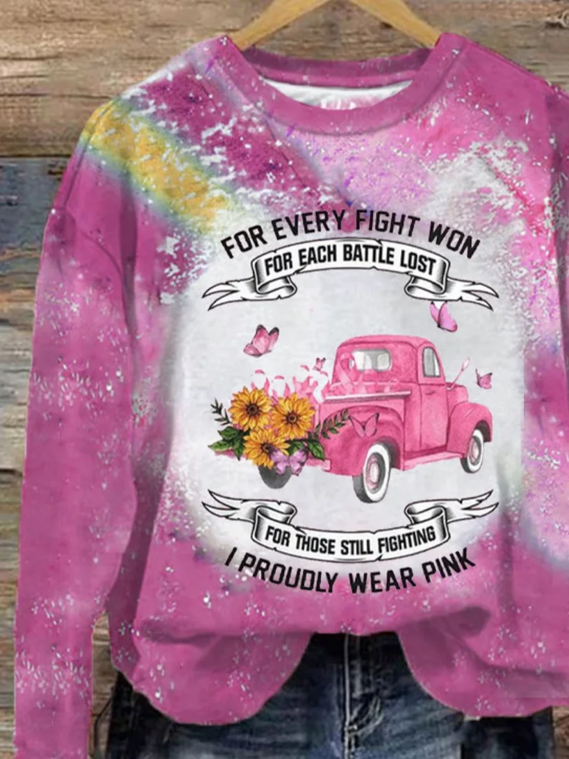 Women's I Proudly Wear Pink Breast Cancer Awareness Printed Sweatshirt