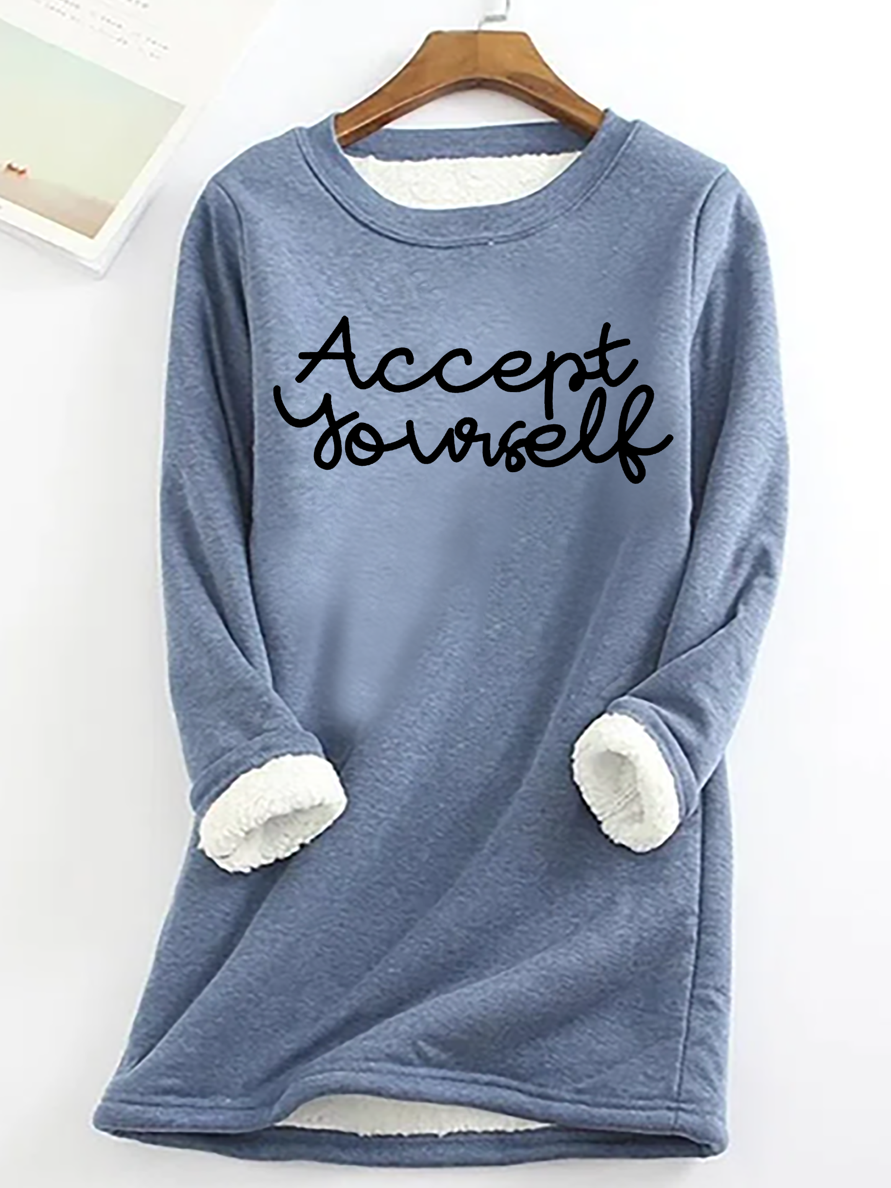 Accept Yourself Casual Fluff Fleece Fabric Sweatshirt