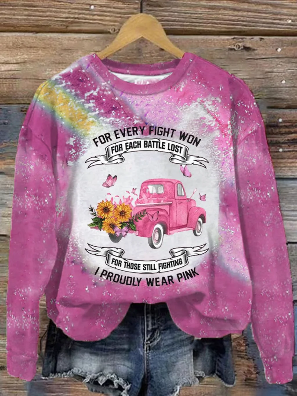 Women's I Proudly Wear Pink Breast Cancer Awareness Printed Sweatshirt