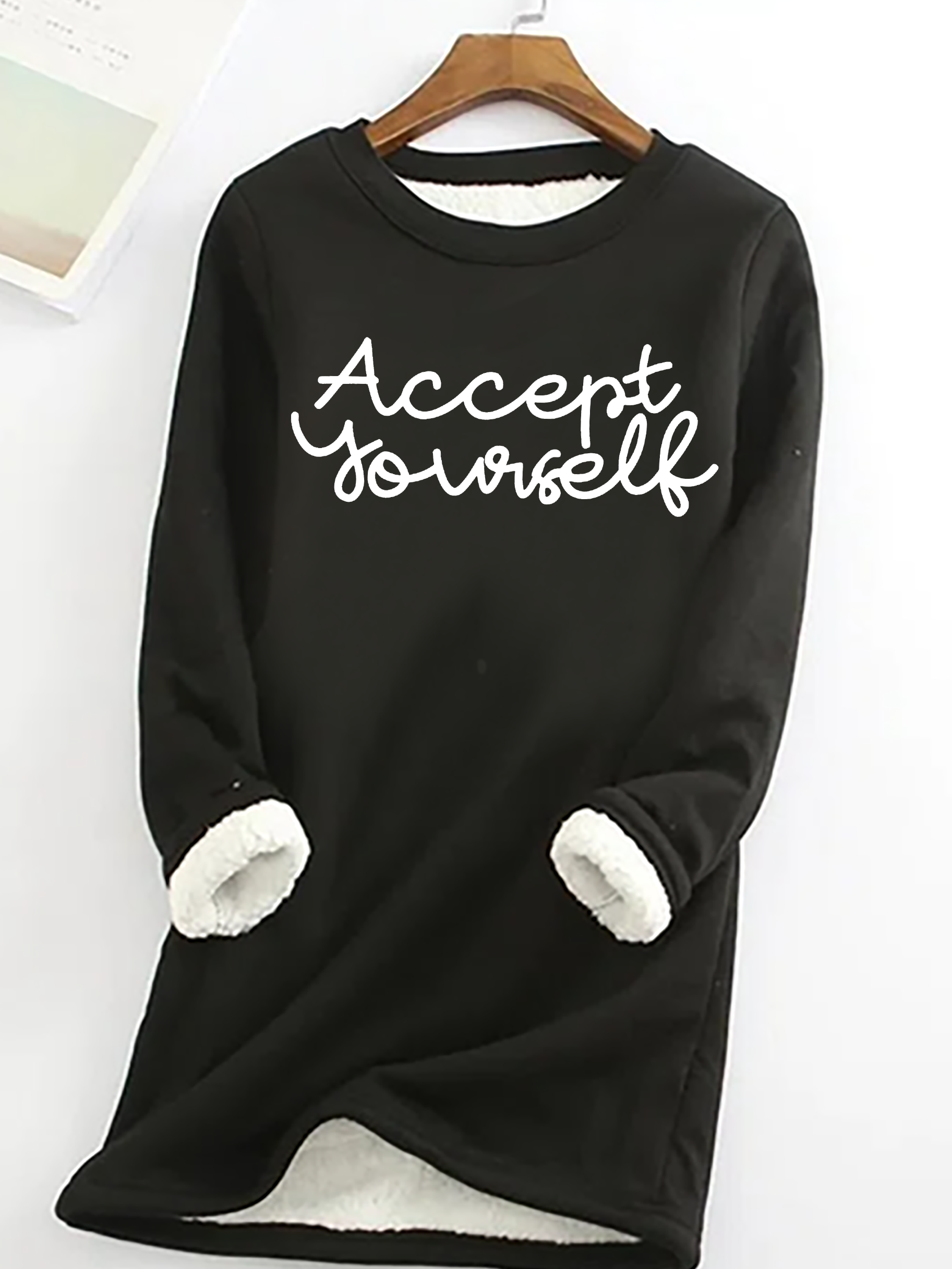 Accept Yourself Casual Fluff Fleece Fabric Sweatshirt