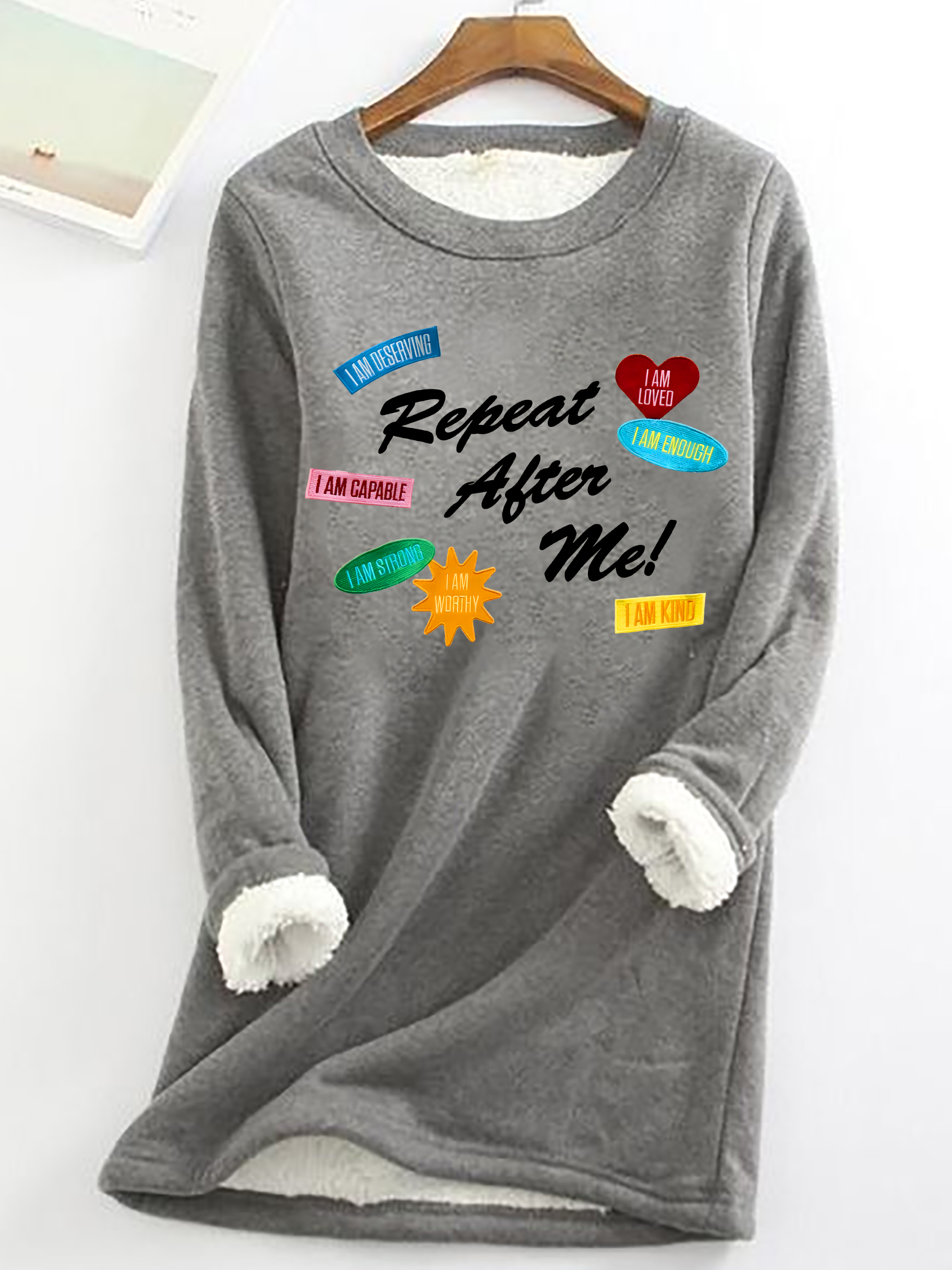 Repeat After Me Casual Fluff Fleece Fabric Sweatshirt