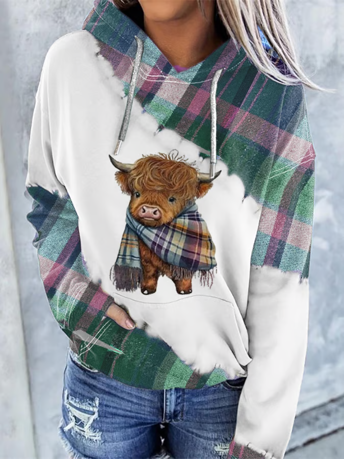 Women'S Highland Cow Print Hoodie