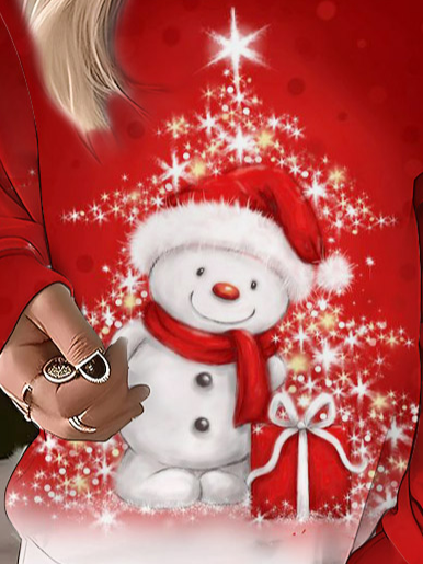 Christmas Snowman Design Round Neck Casual Sweatshirt