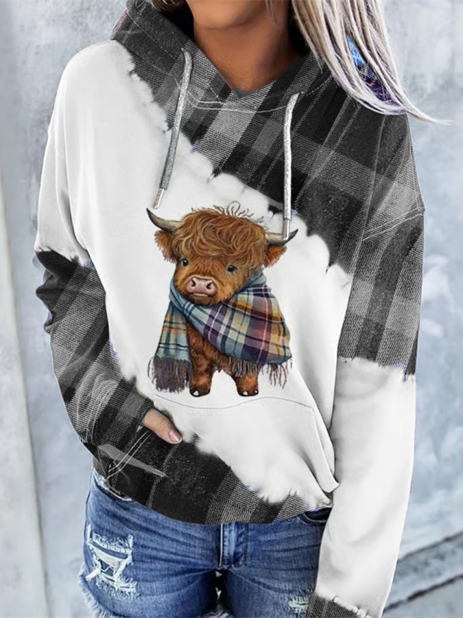 Women'S Highland Cow Print Hoodie