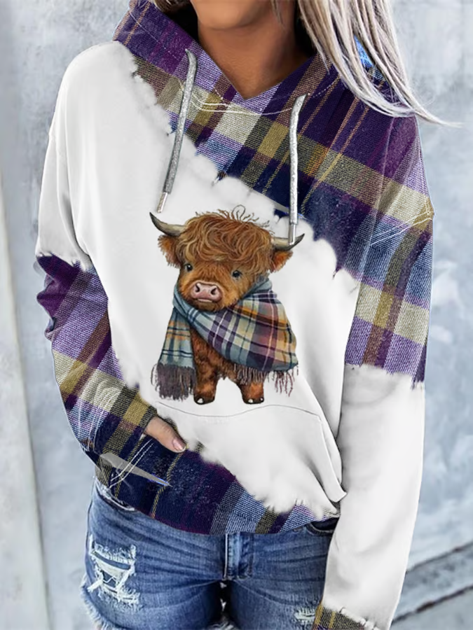 Women'S Highland Cow Print Hoodie