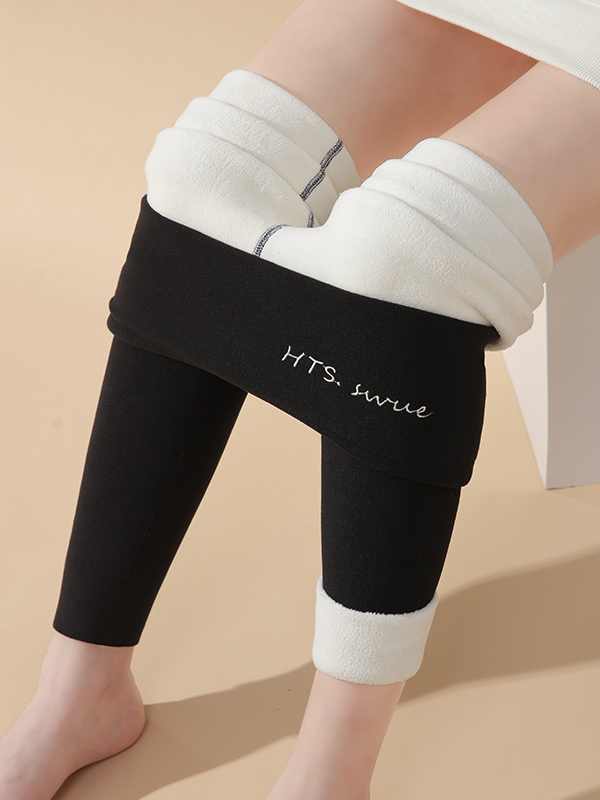 Tight Casual Fluff/Granular Fleece Fabric Leggings