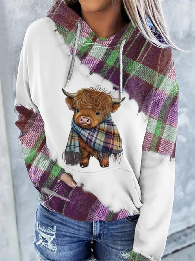 Women'S Highland Cow Print Hoodie