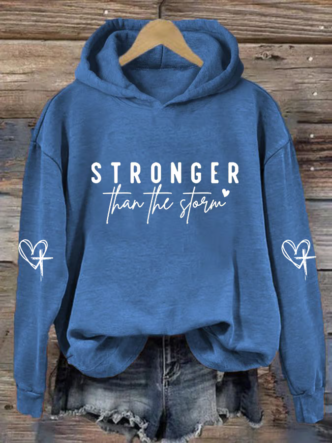 Women's Stronger Than The Storm Printed Hooded Sweatshirt Hoodie