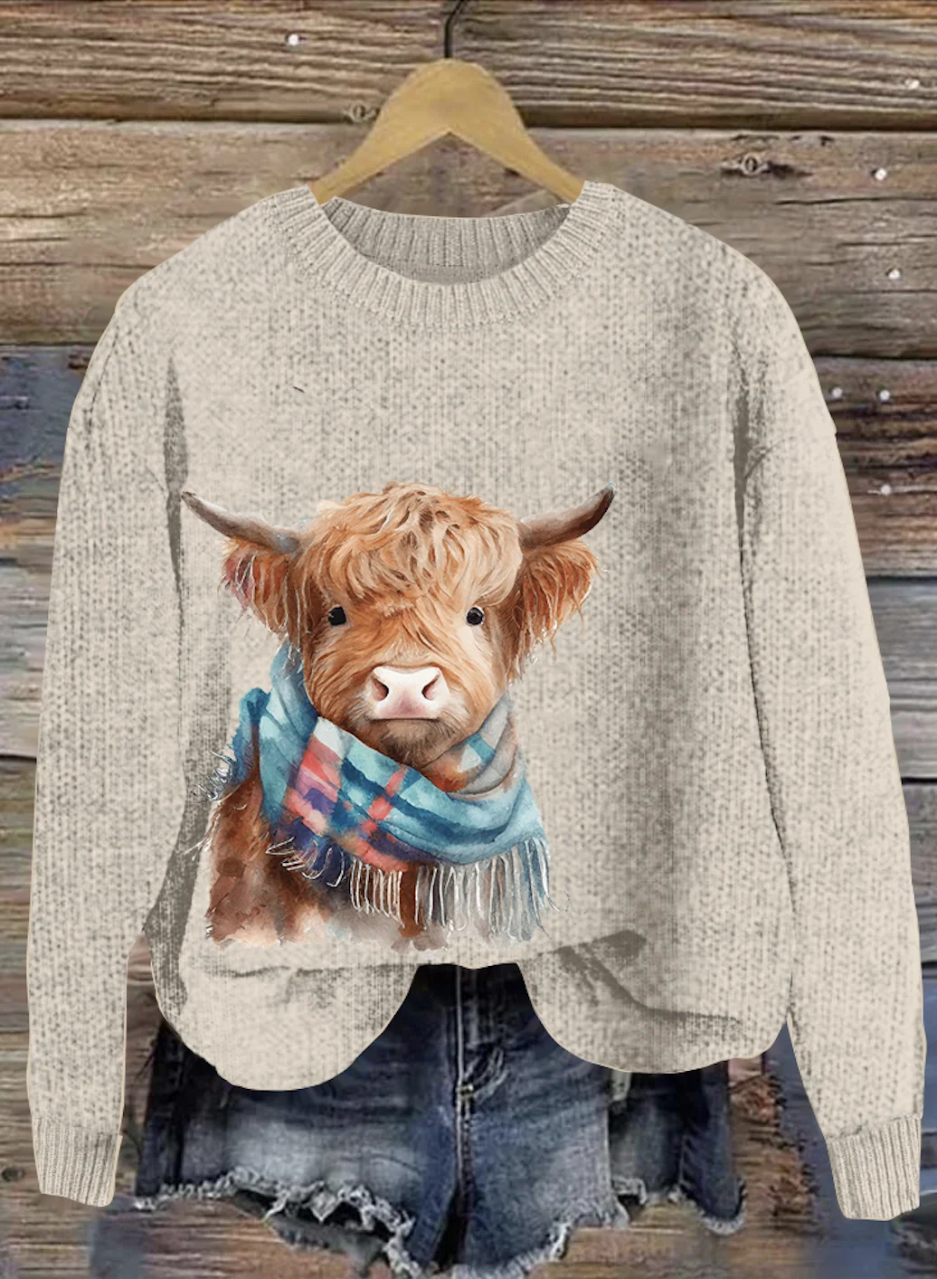 Scottish Highland Bull Round Neck Sweater