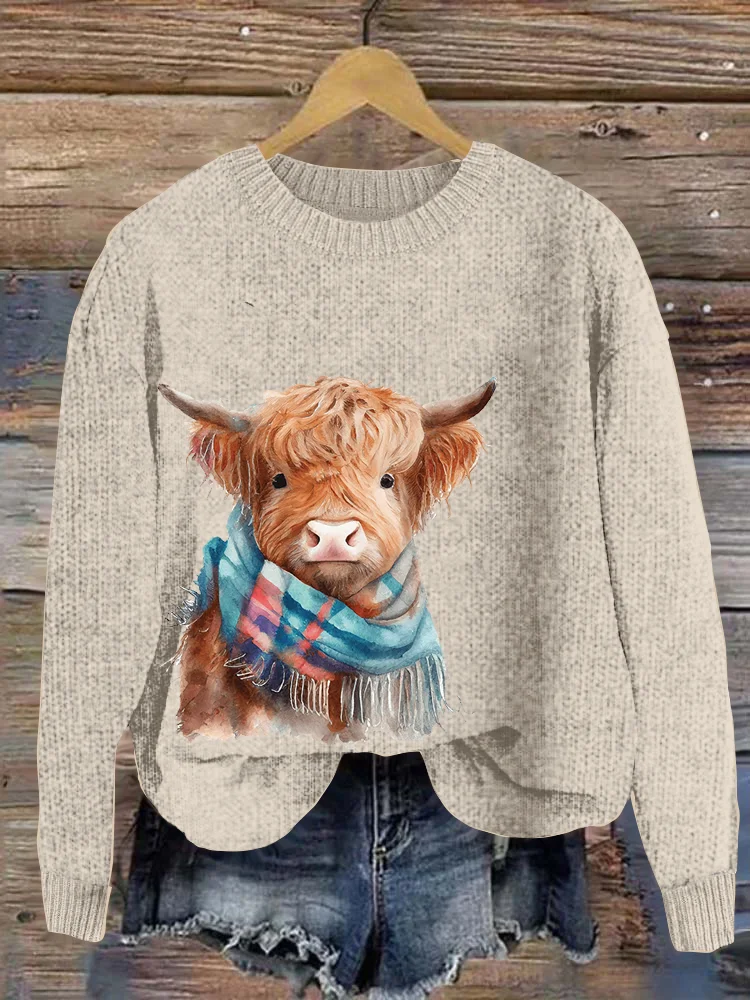 Scottish Highland Bull Round Neck Sweater