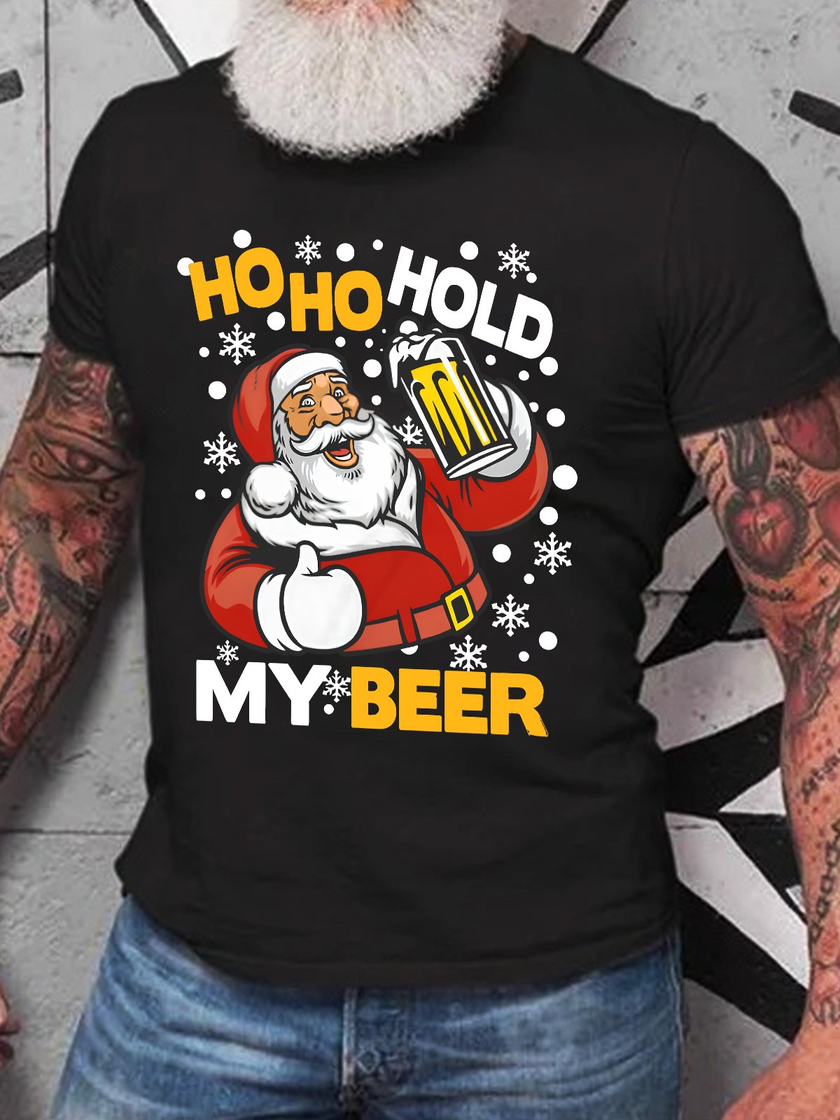 Funny Santa Claus Drinking Bee Christmas Cotton T-shirt