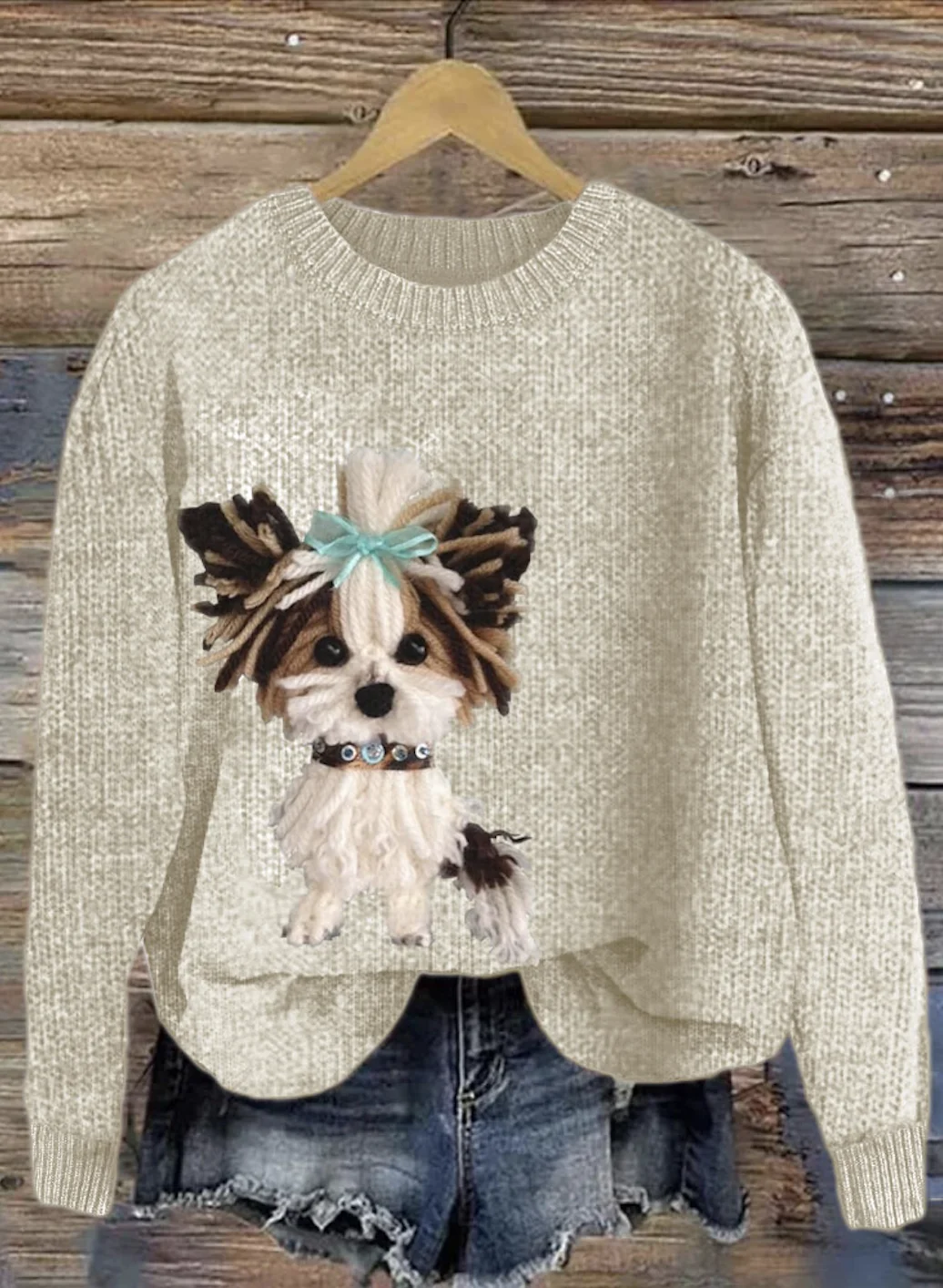 Cute puppy round neck sweater