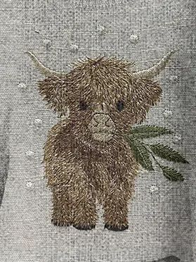 Highland Cow Embroidered Printed Knitted Pullover Sweater