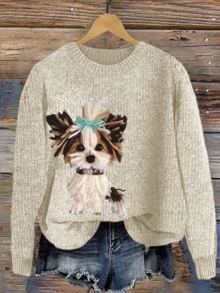 Cute puppy round neck sweater