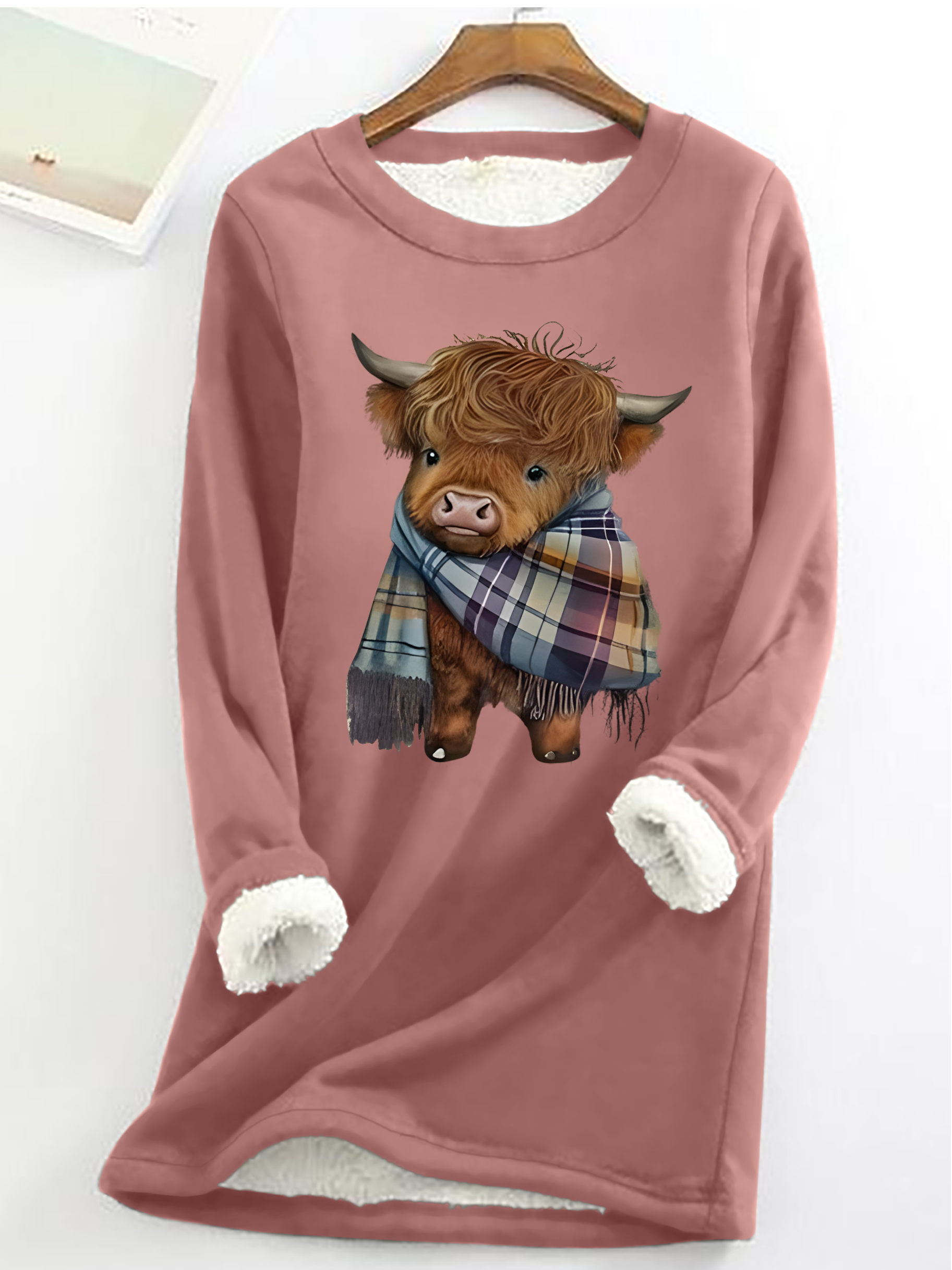 Highland Cow Print Casual Fluff Fleece Fabric Sweatshirt