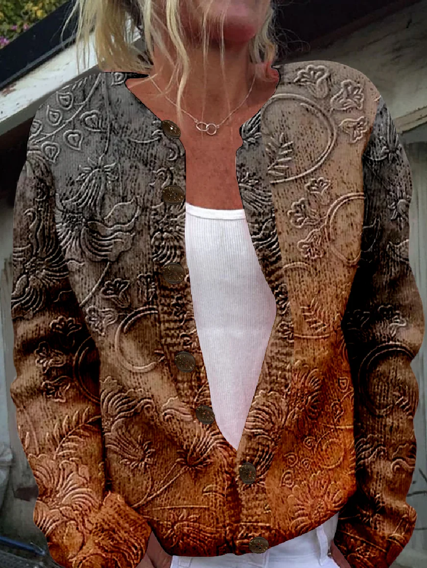 Loose Knitted Crew Neck Casual Cardigan