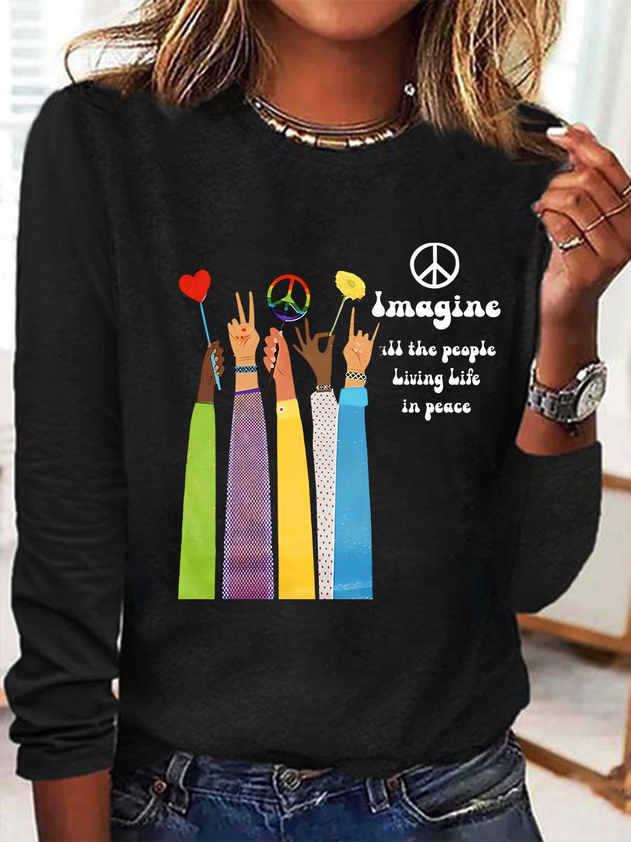 Imagine All The People Living Life In Peace Art Print Casual Long Sleeve Shirt