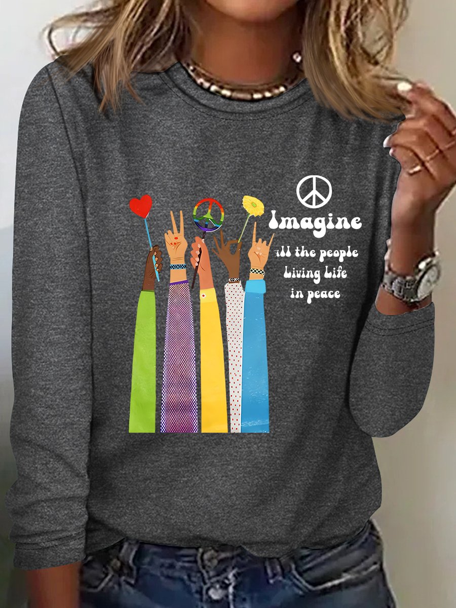 Imagine All The People Living Life In Peace Art Print Casual Long Sleeve Shirt