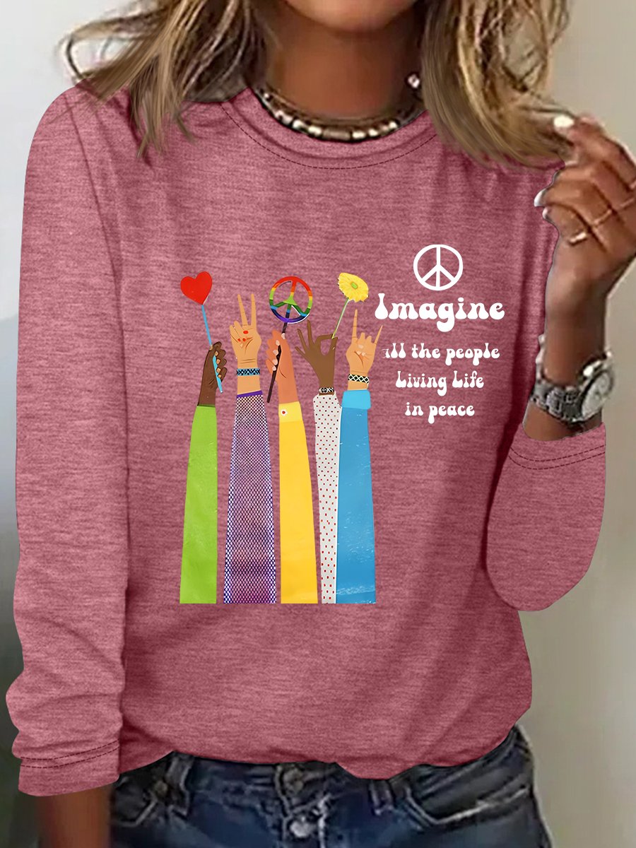 Imagine All The People Living Life In Peace Art Print Casual Long Sleeve Shirt