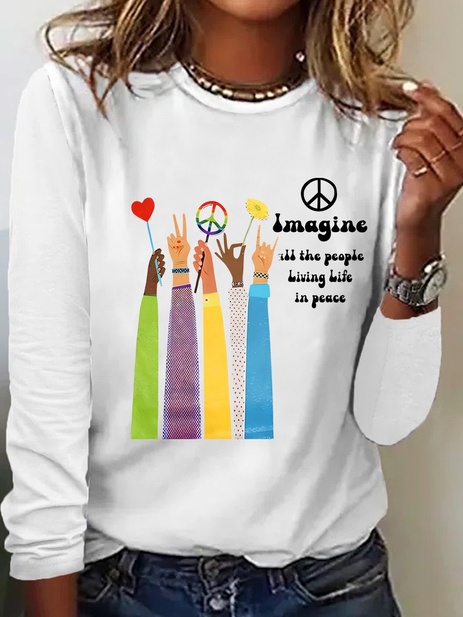 Imagine All The People Living Life In Peace Art Print Casual Long Sleeve Shirt