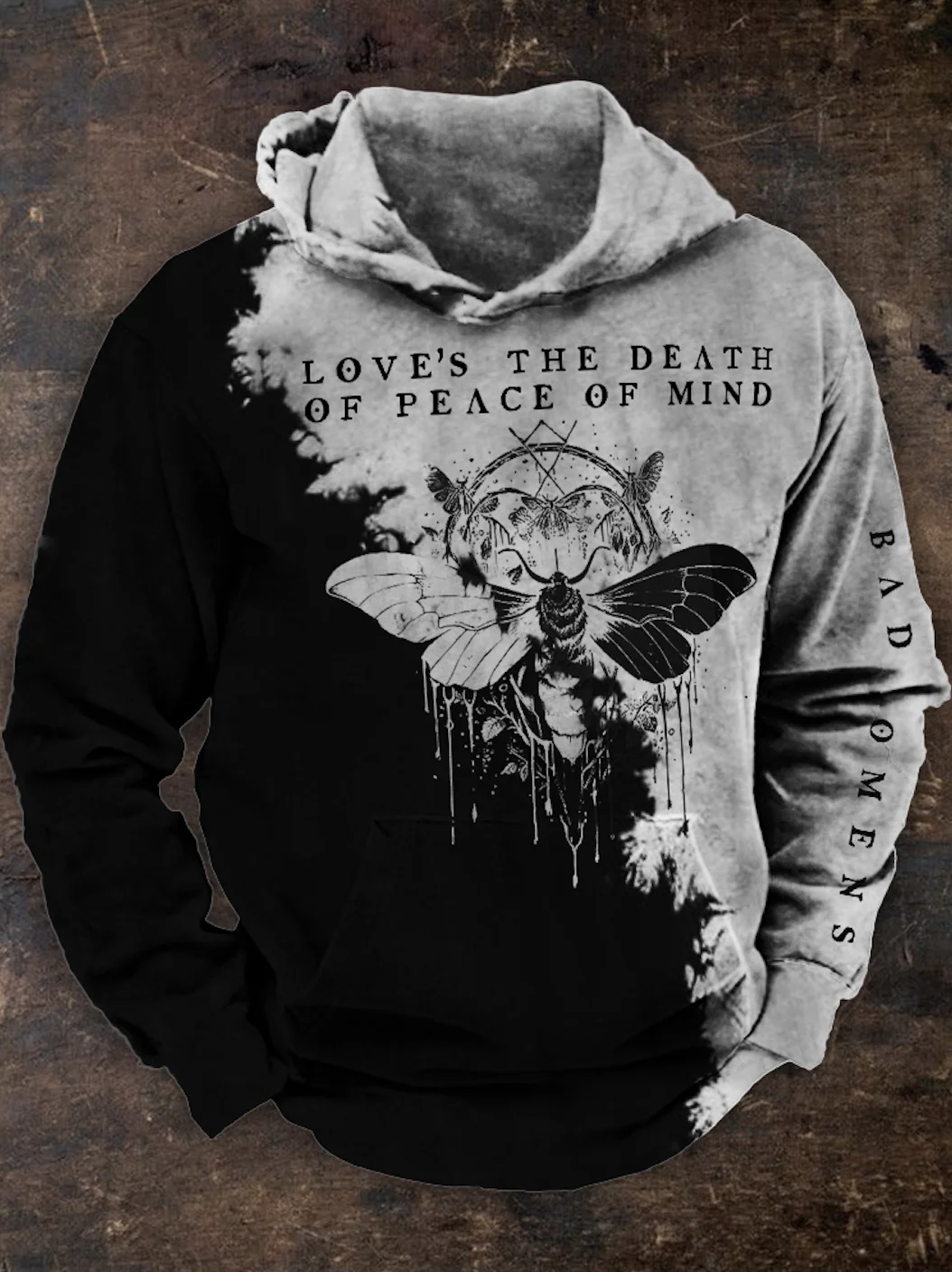 Men's Rock Band Inspired Moth Contrast Tie Dye Hoodie